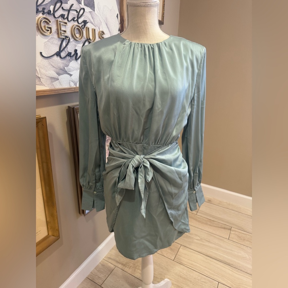 NWT! ENTRO Satin Delicate Blue Wrap Mini Dress